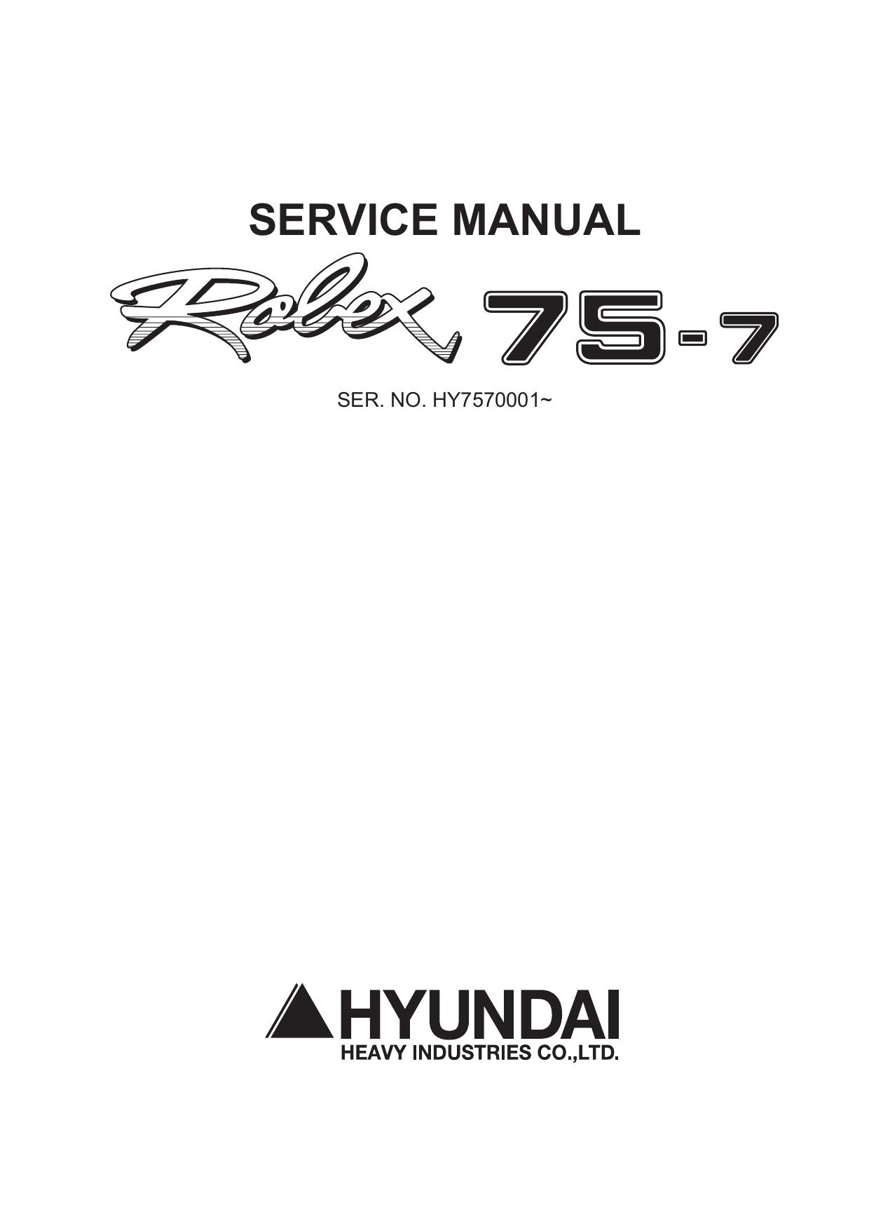 R75-7 HYUNDAI ROBEX R75-7, R75-7 MINI Excavator Service Repair Manual